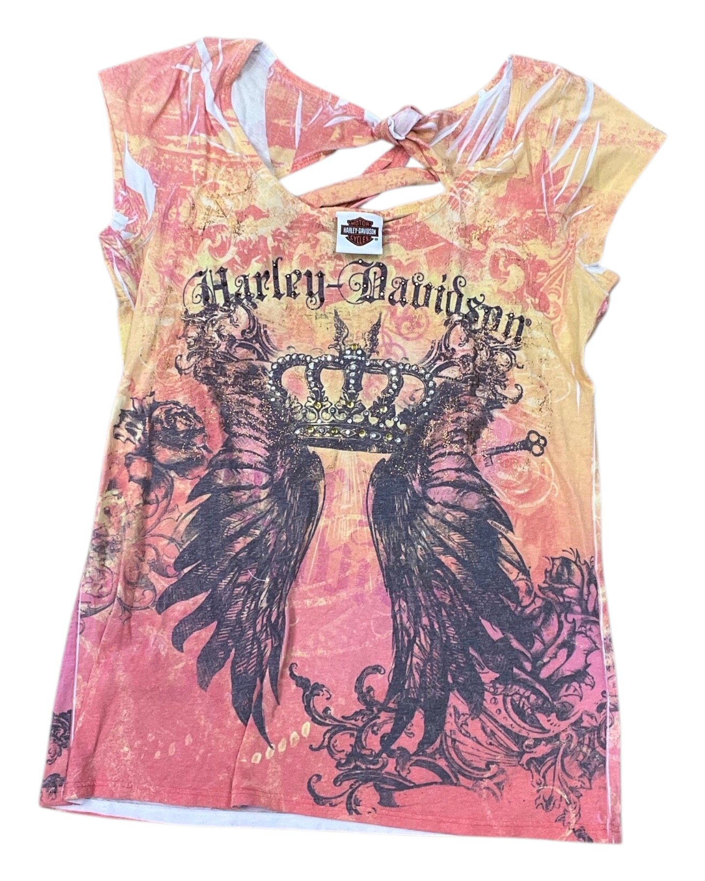 Top Sleeveless By Harley Davidson In Orange & Yellow, Size:Xl