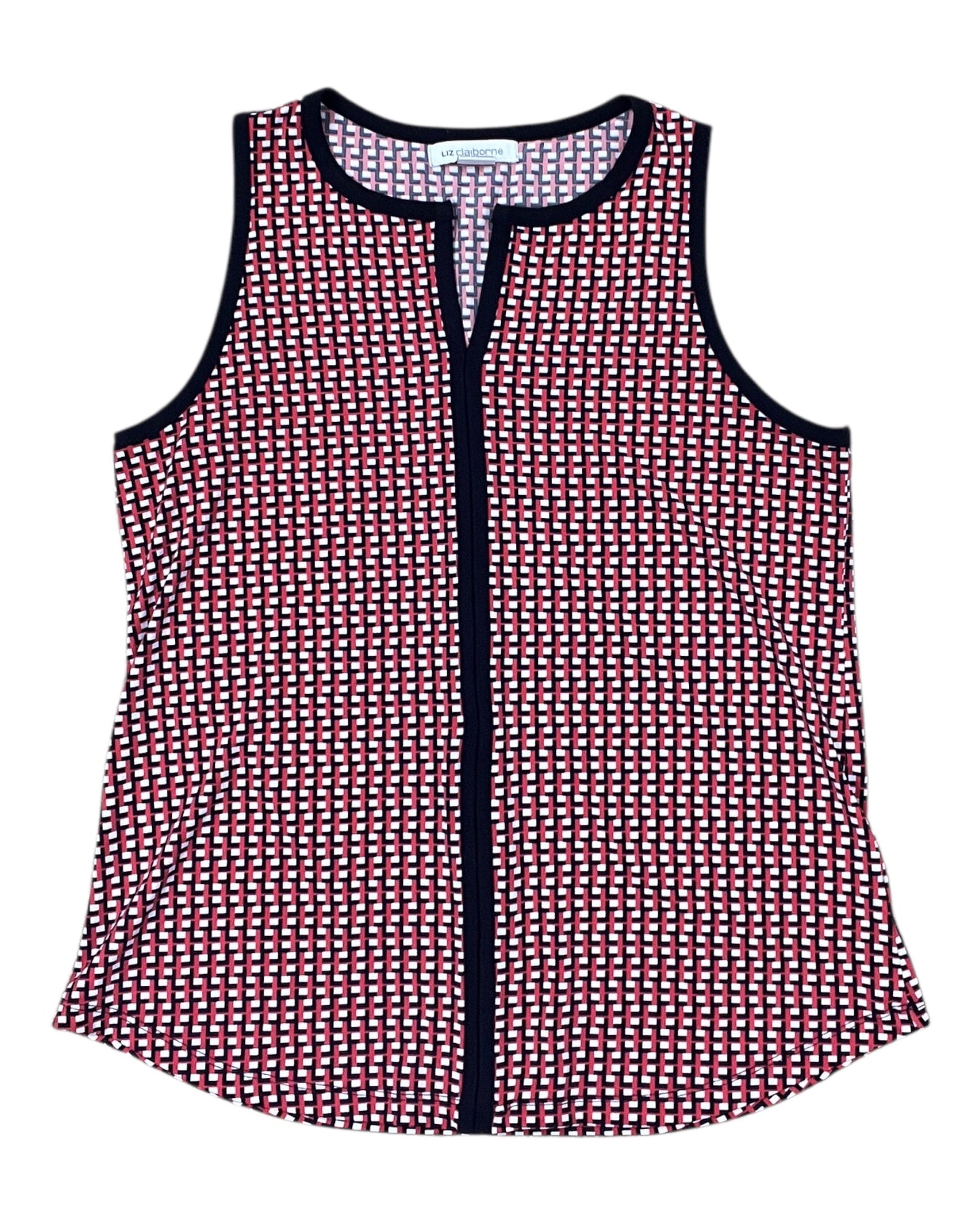 Top Sleeveless By Liz Claiborne In Blue Red & White, Size:M
