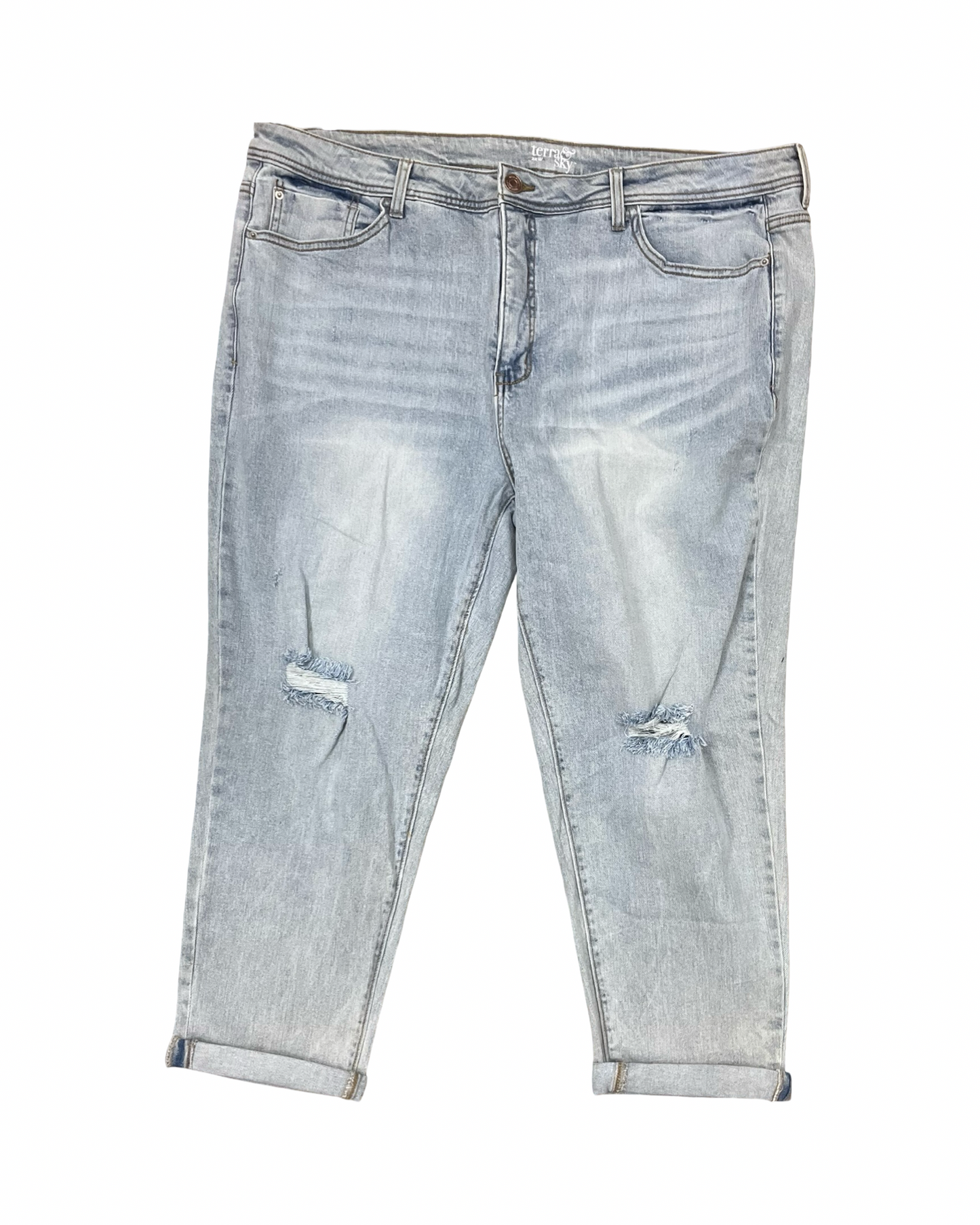 Jeans Straight By Terra & Sky In Blue Denim, Size:22