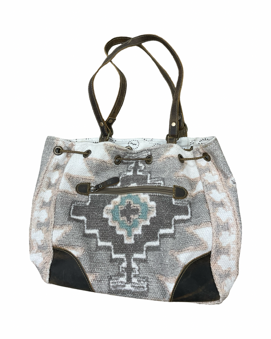 Handbag By Myra In Grey & White, Size:Large