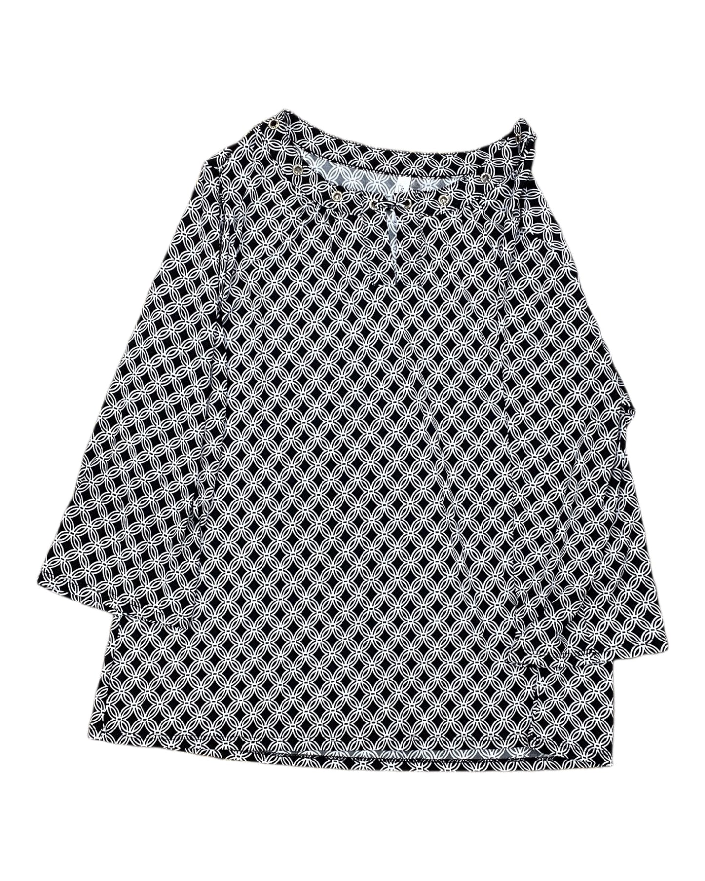 Top 3/4 Sleeve By Ny Collection In Black & White, Size:1X
