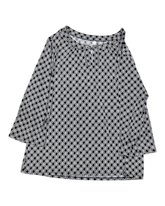Top 3/4 Sleeve By Ny Collection In Black & White, Size:1X