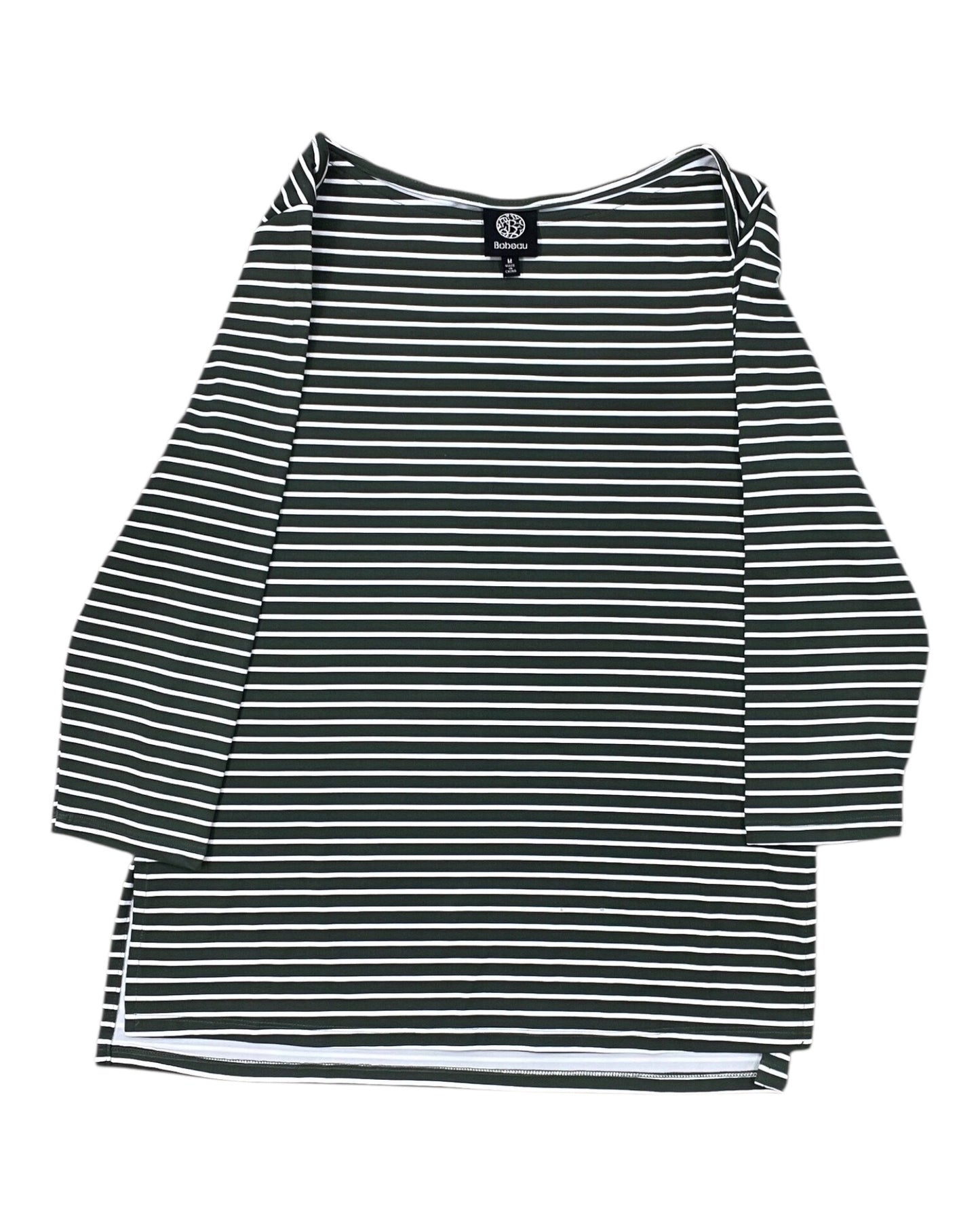Top 3/4 Sleeve By Bobeau In Green & White, Size:M