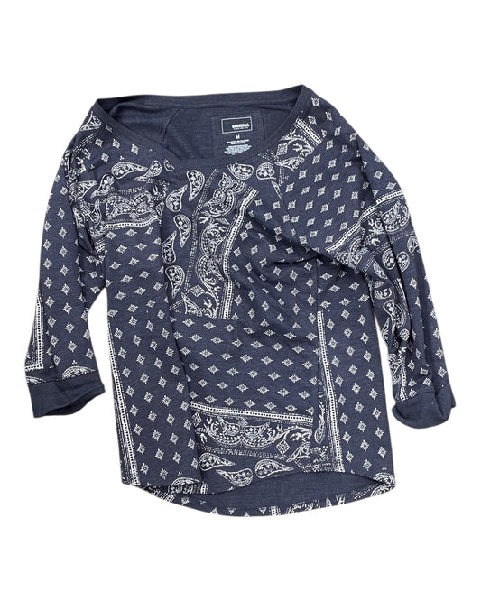 Top 3/4 Sleeve By Sonoma In Cream & Grey, Size:M
