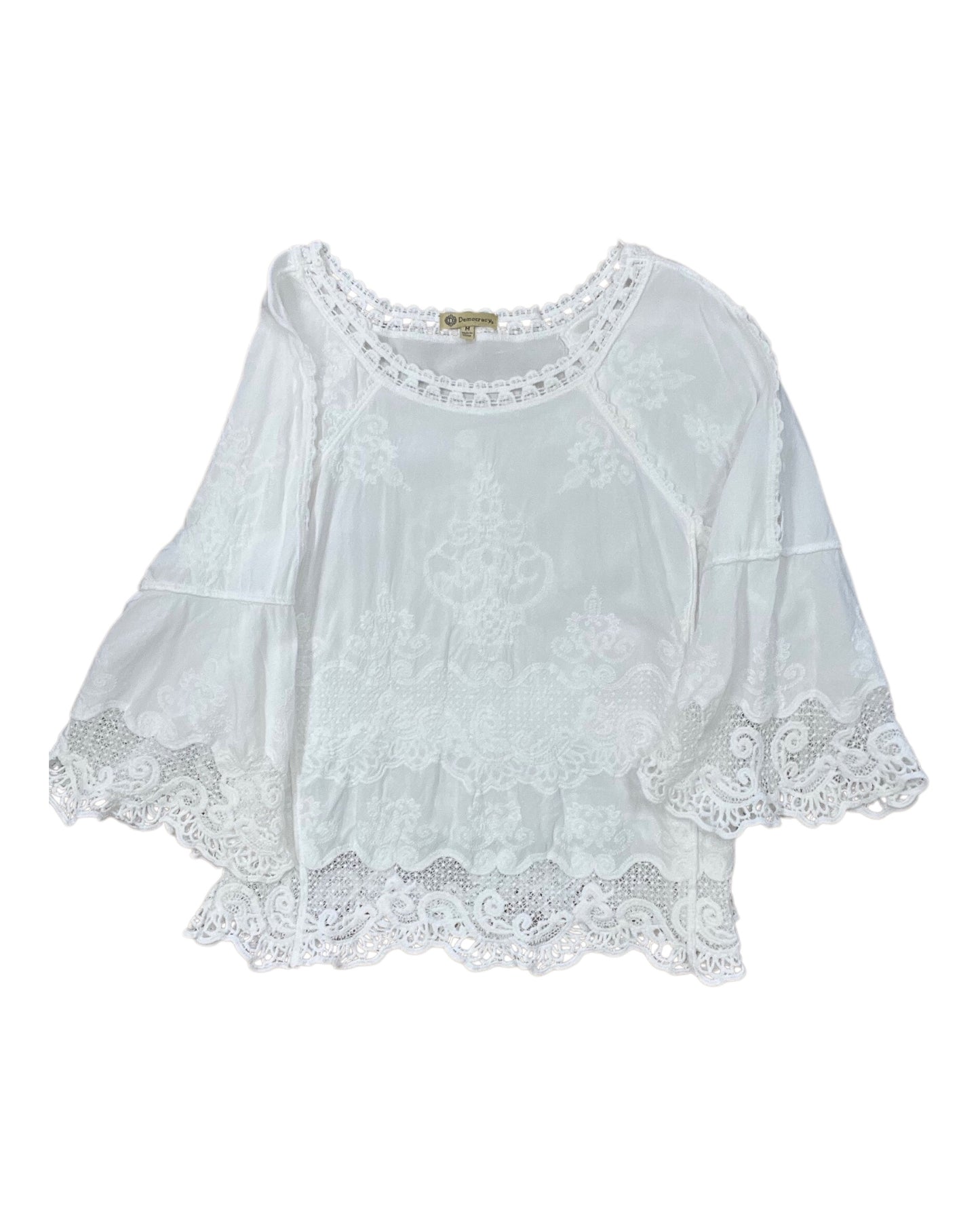 Top 3/4 Sleeve By Democracy In White, Size:M