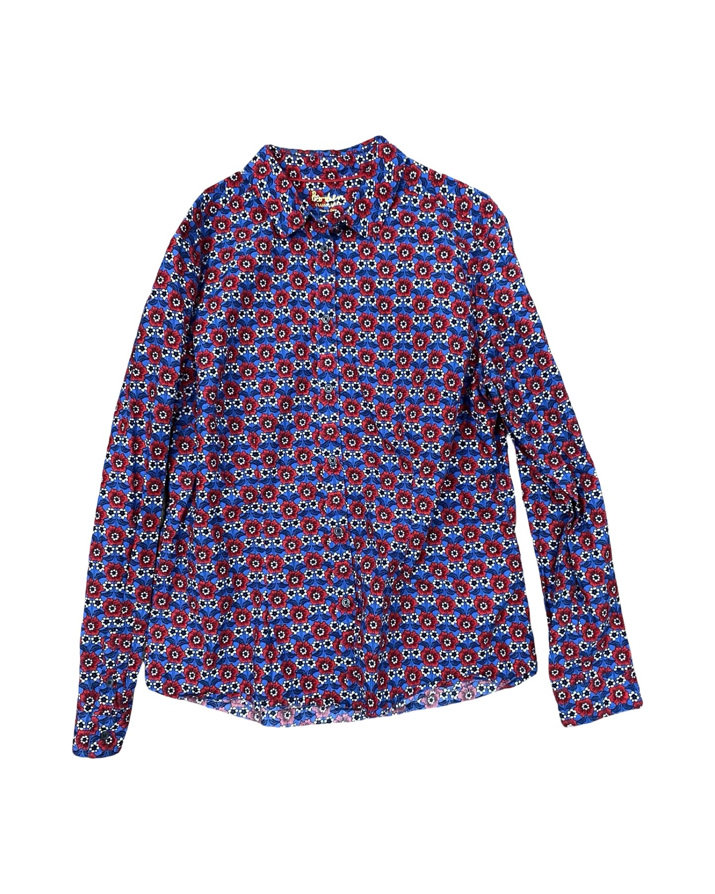 Blouse Ls By Boden In Blue & Red, Size:L