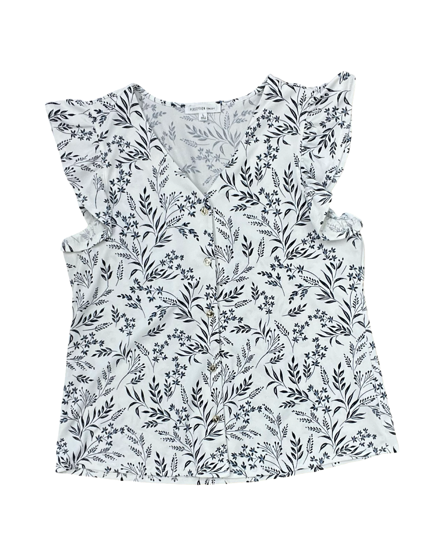 Top Sleeveless By Perseption Concept In Blue & White, Size:L