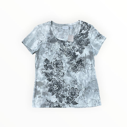 Top Ss By Chicos In Grey & White, Size:S