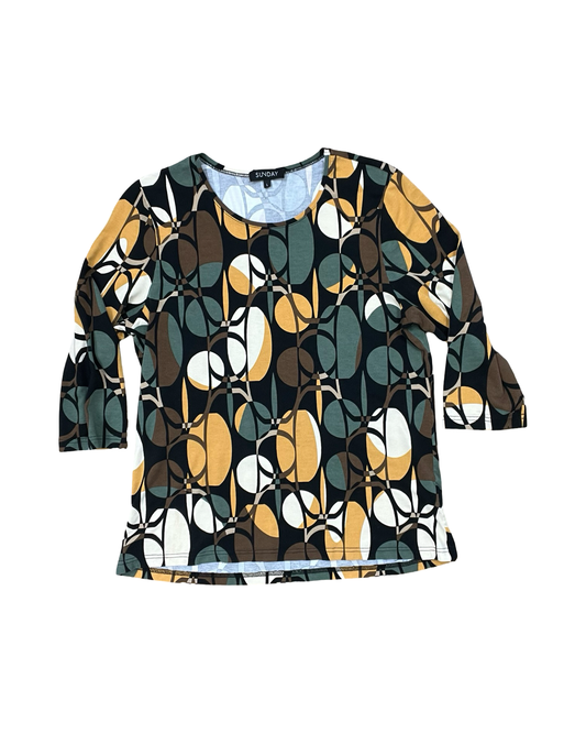 Top 3/4 Sleeve By Sunday In Black & Green, Size:L