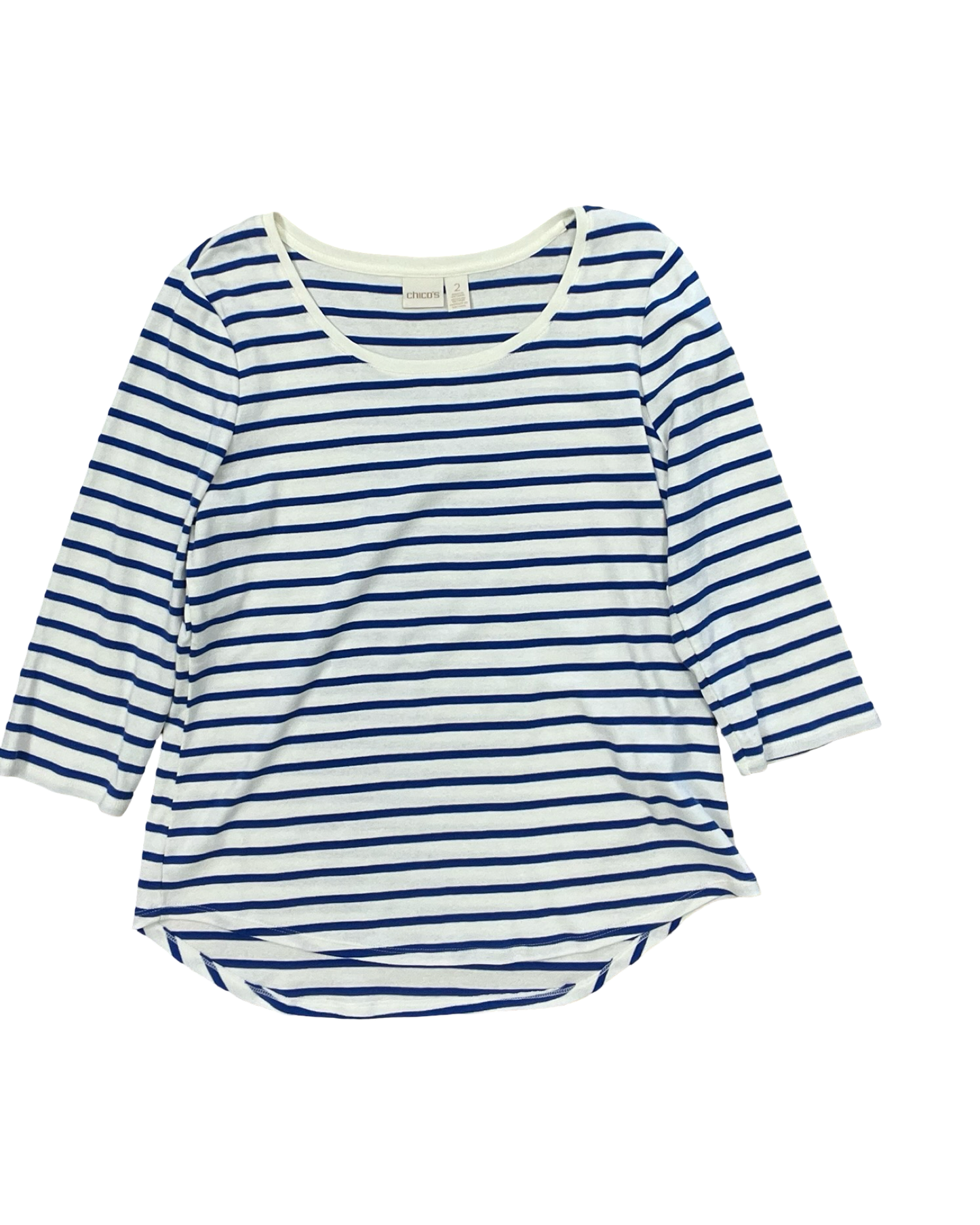 Top 3/4 Sleeve By Chicos In Blue & White, Size:L