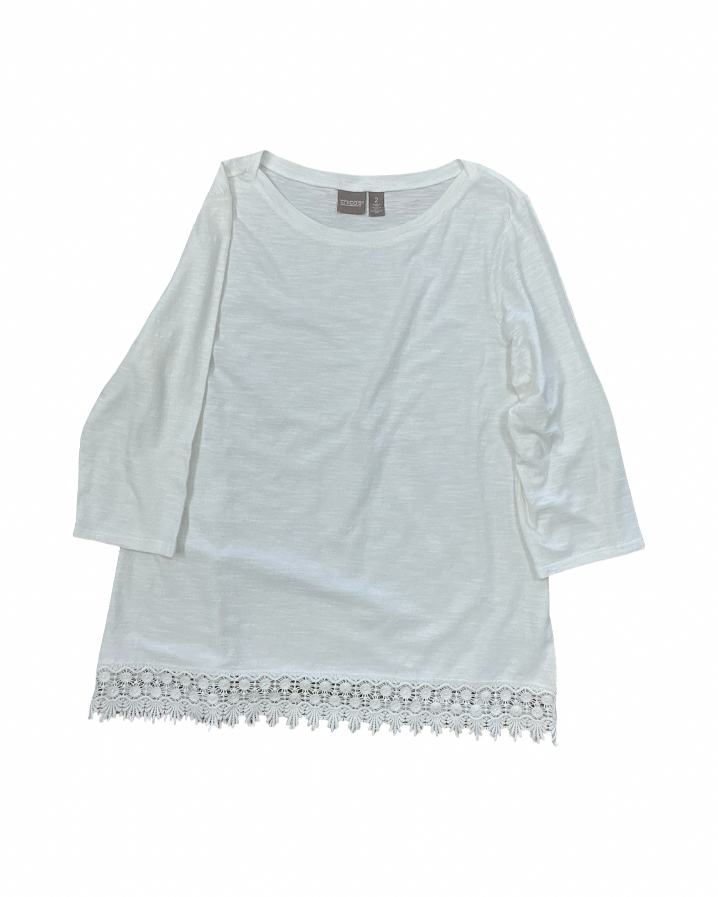 Top 3/4 Sleeve By Chicos In White, Size:L