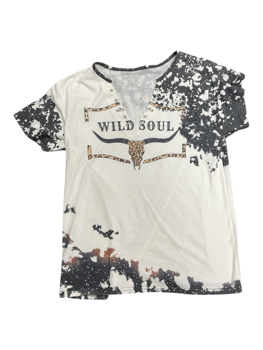 Top Ss By Clothes Mentor In Grey & White, Size:M