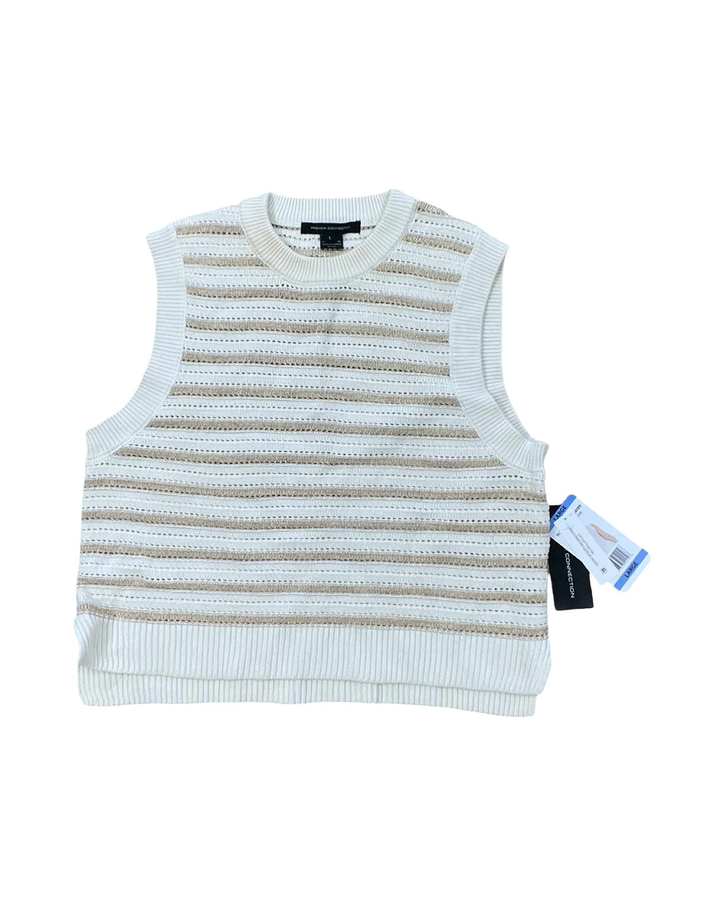 Top Sleeveless By French Connection In Tan & White, Size:L
