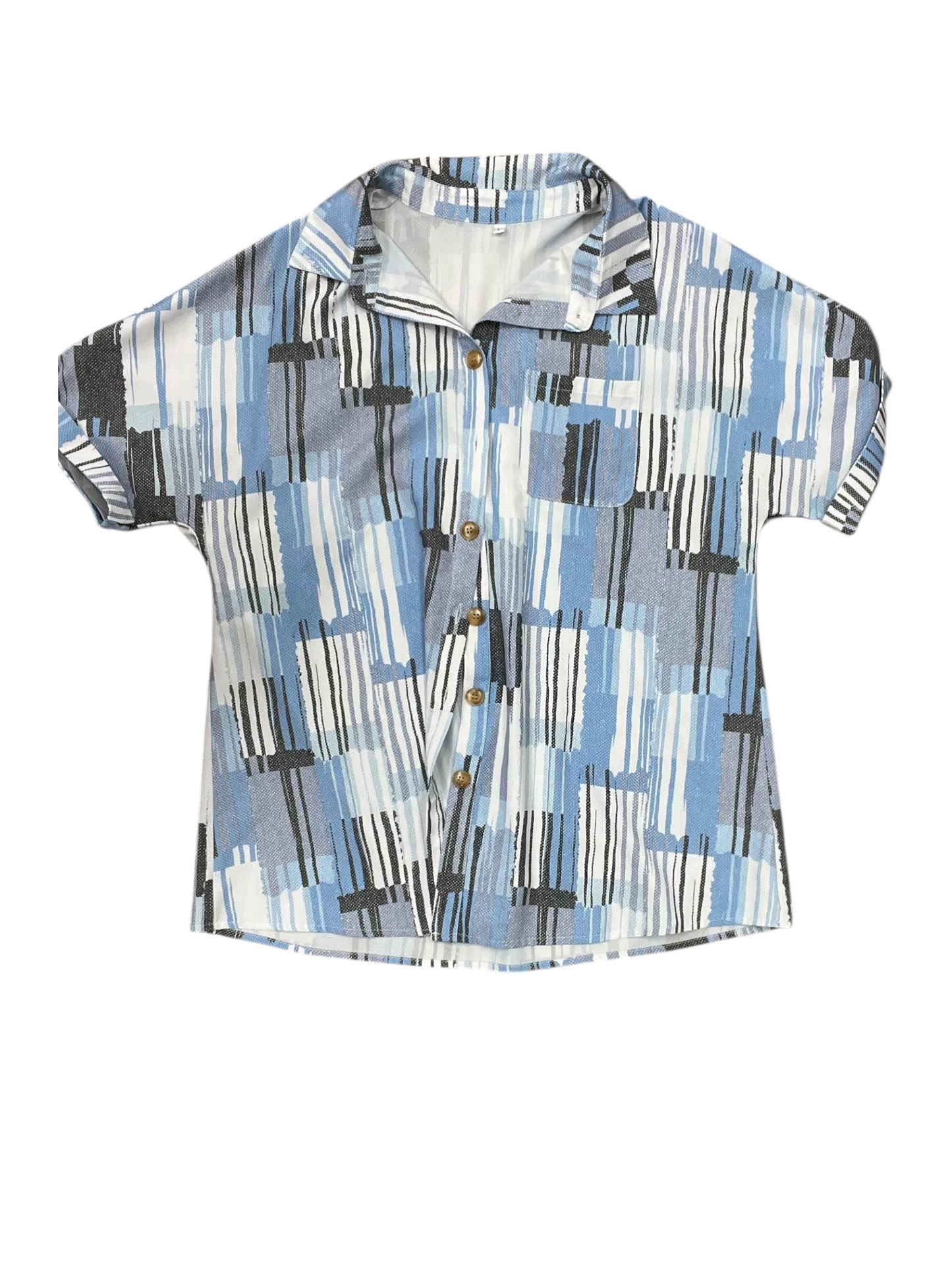 Blouse Ss By Clothes Mentor In Blue & White, Size:L