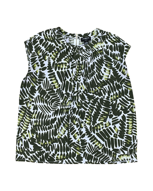 Top Sleeveless By Liz Claiborne In Green & White, Size:1X