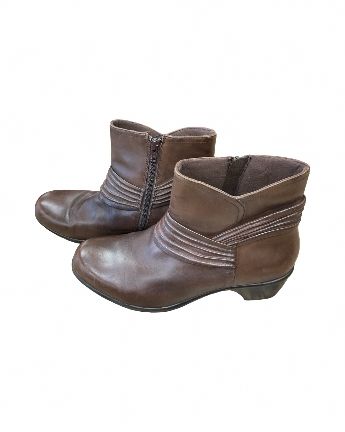 Boots Ankle Heels By Clarks In Brown, Size:10