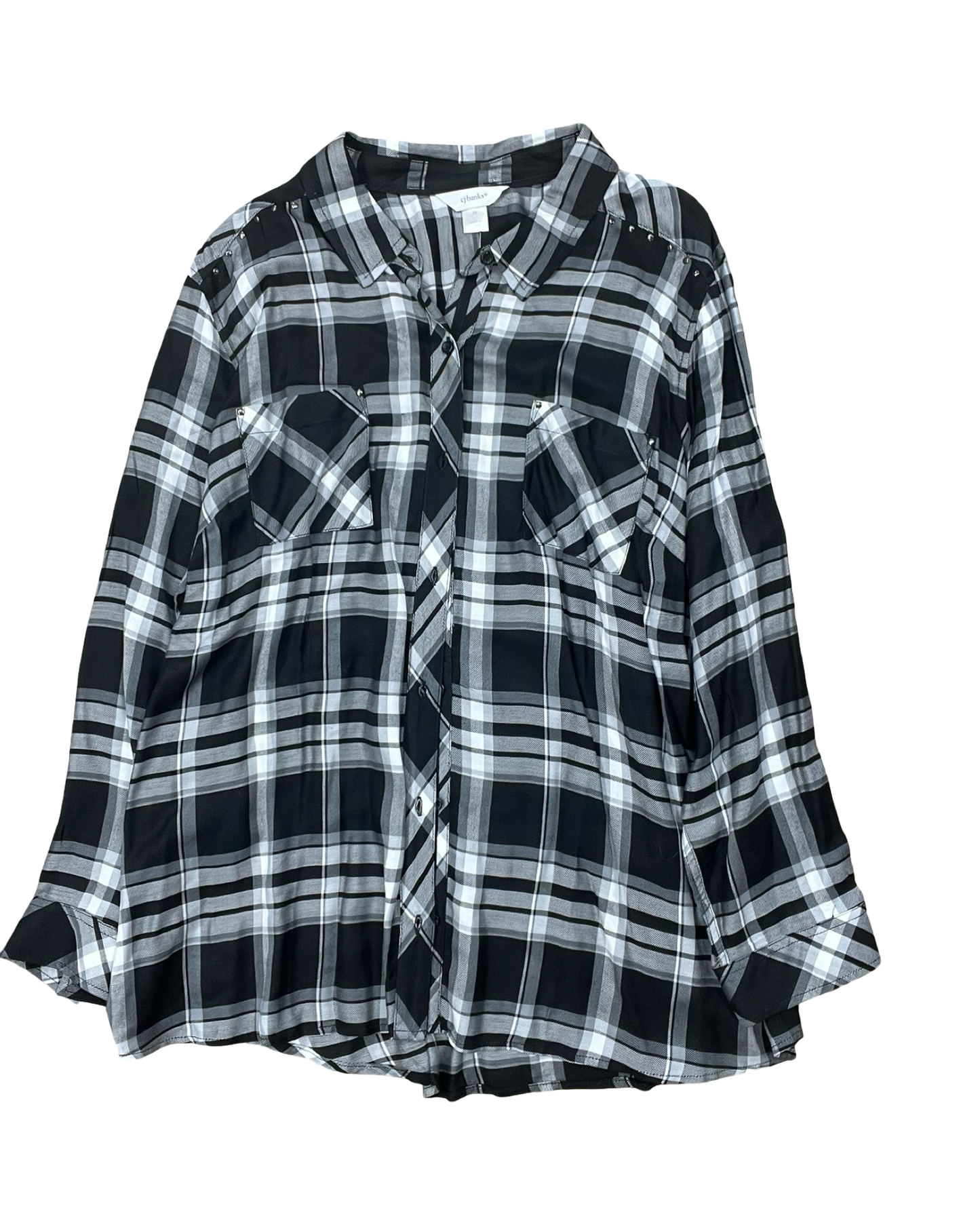 Blouse Ls By Cj Banks In Black & White, Size:3X