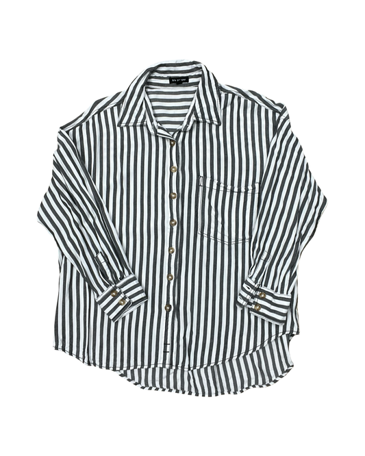 Blouse Ls By Blu Pepper In Grey & White, Size:L