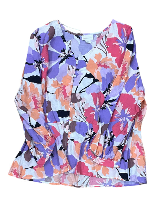 Top 3/4 Sleeve By Liz Claiborne In Pink & Purple, Size:Xl