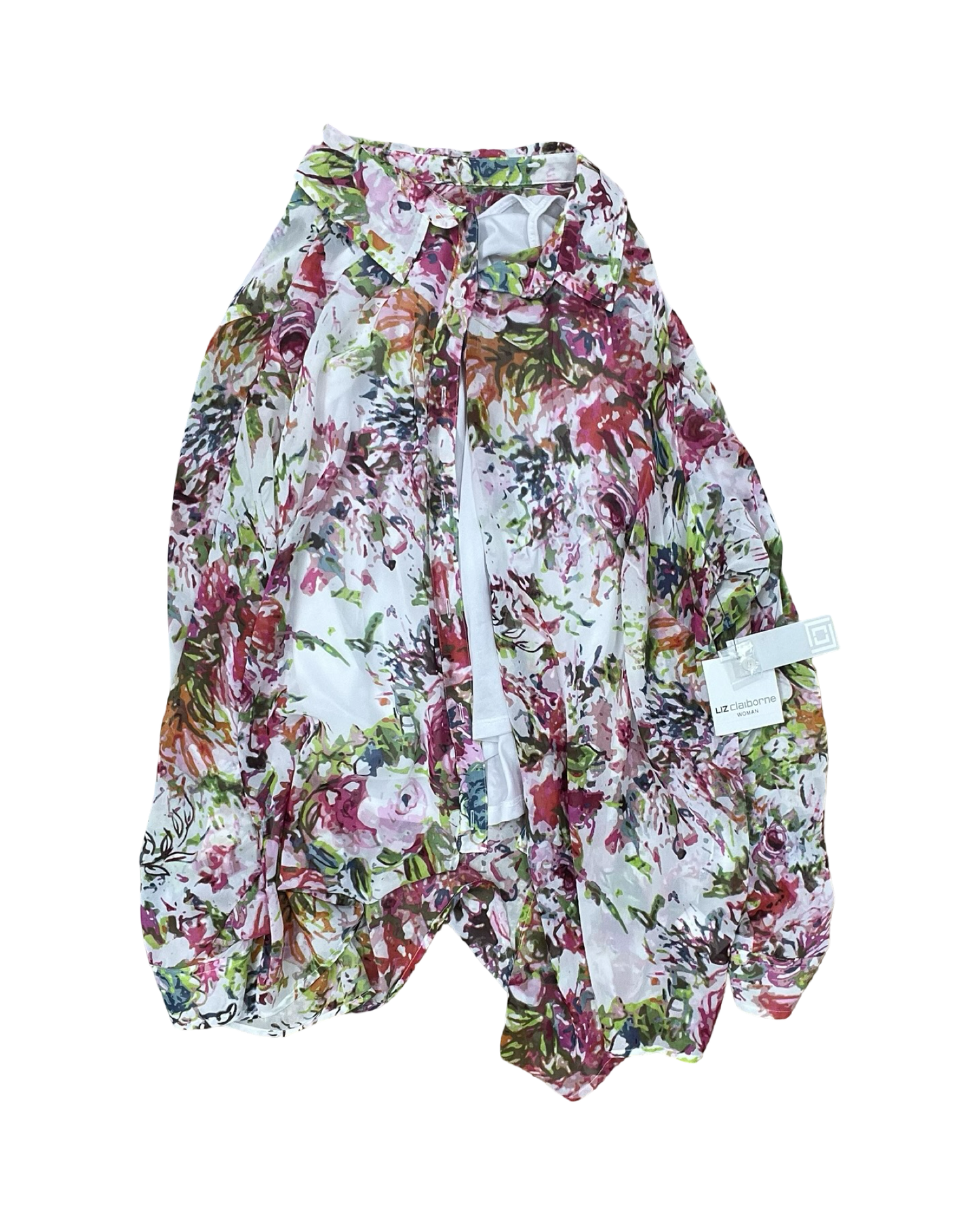Blouse Ls By Liz Claiborne In Pink & White, Size:2X