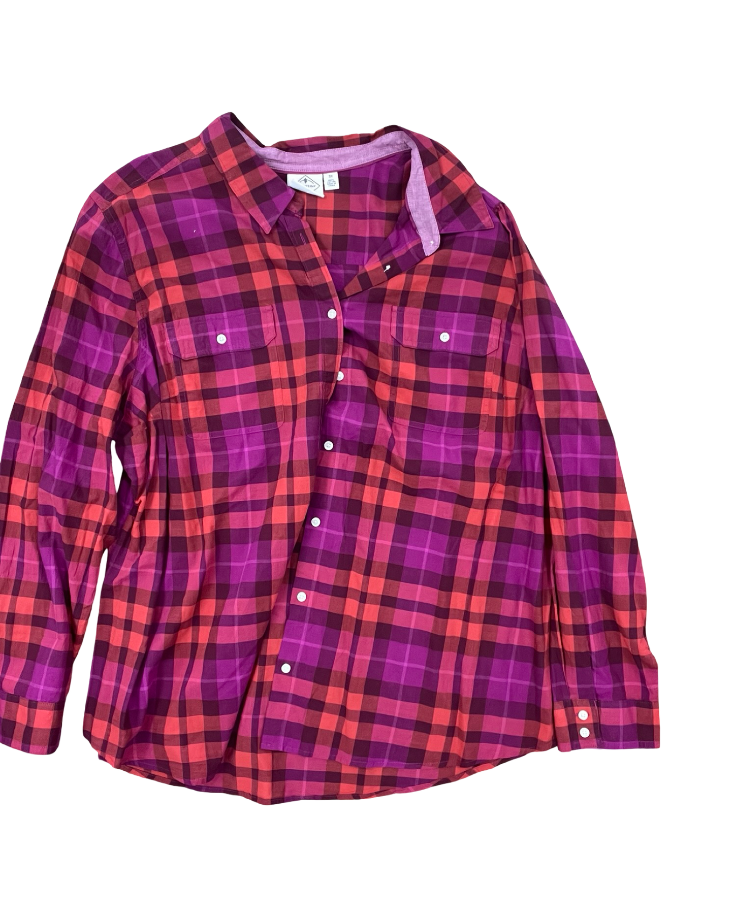 Blouse Ls By St Johns Bay In Orange & Pink, Size:3X