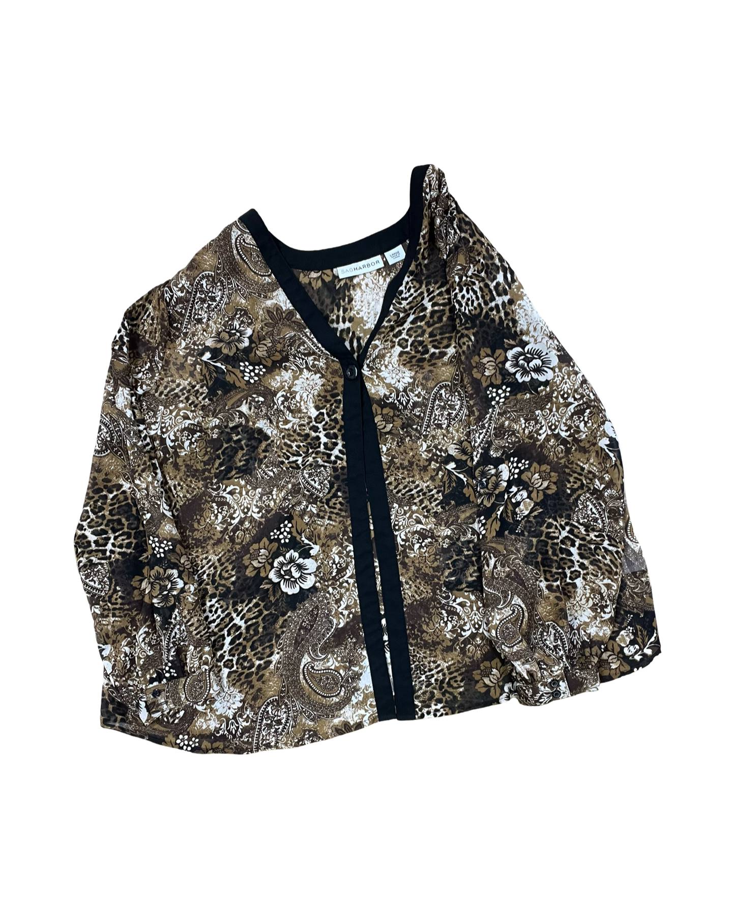 Cardigan By Sag Harbor In Black & Brown, Size:L