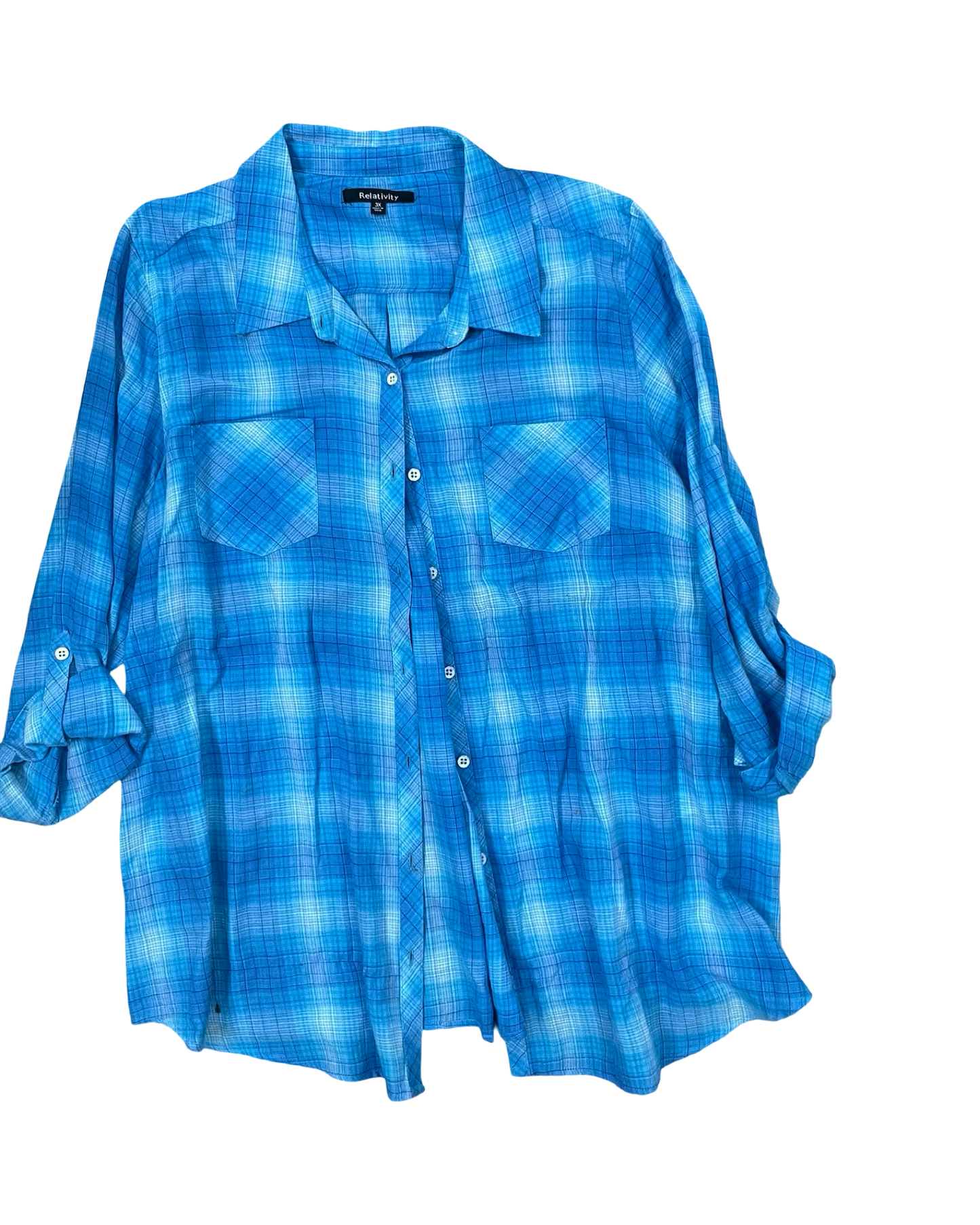 Blouse Ls By Relativity In Blue, Size:3X