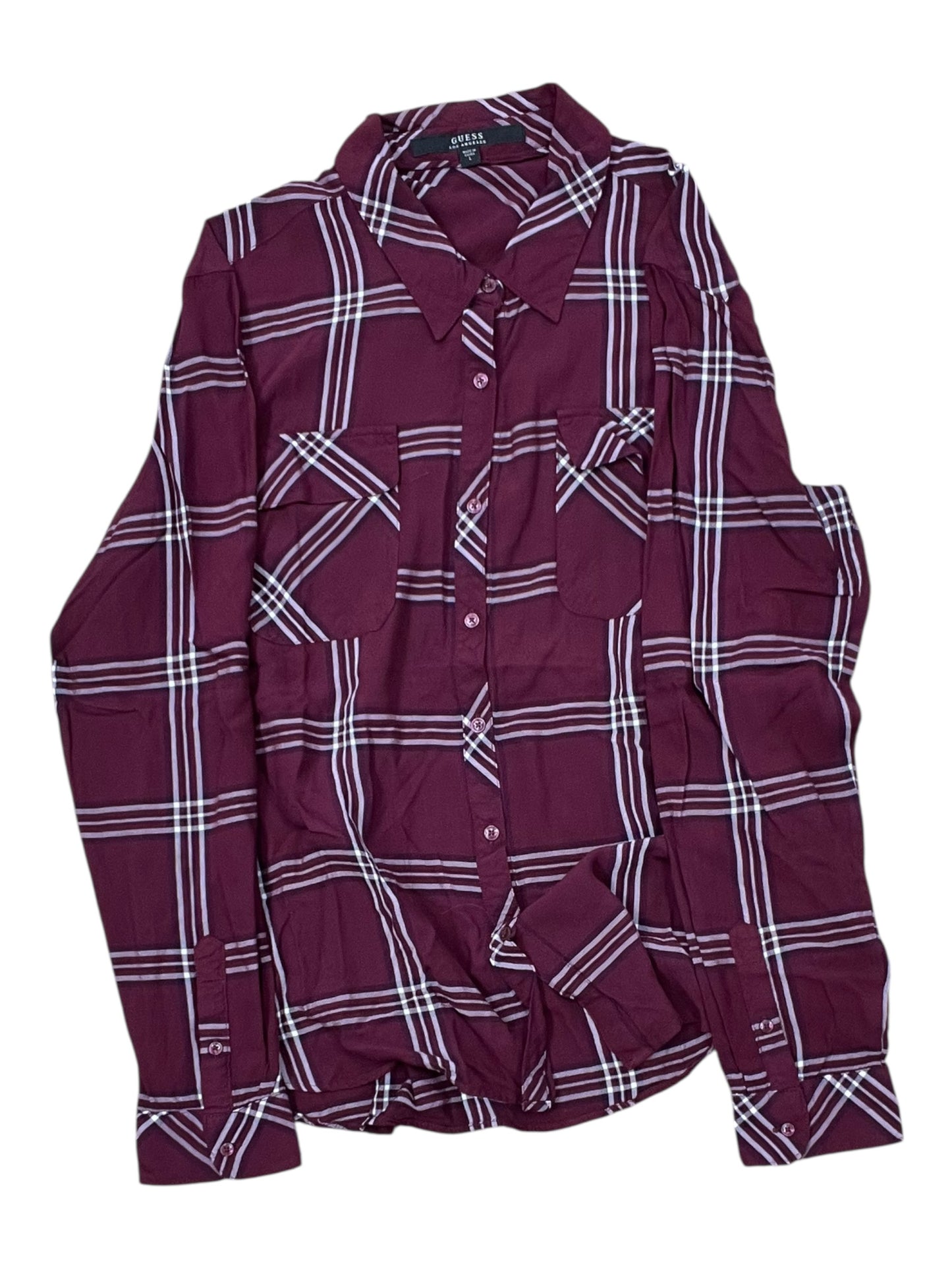 Blouse Ls By Guess In Red & White, Size:L