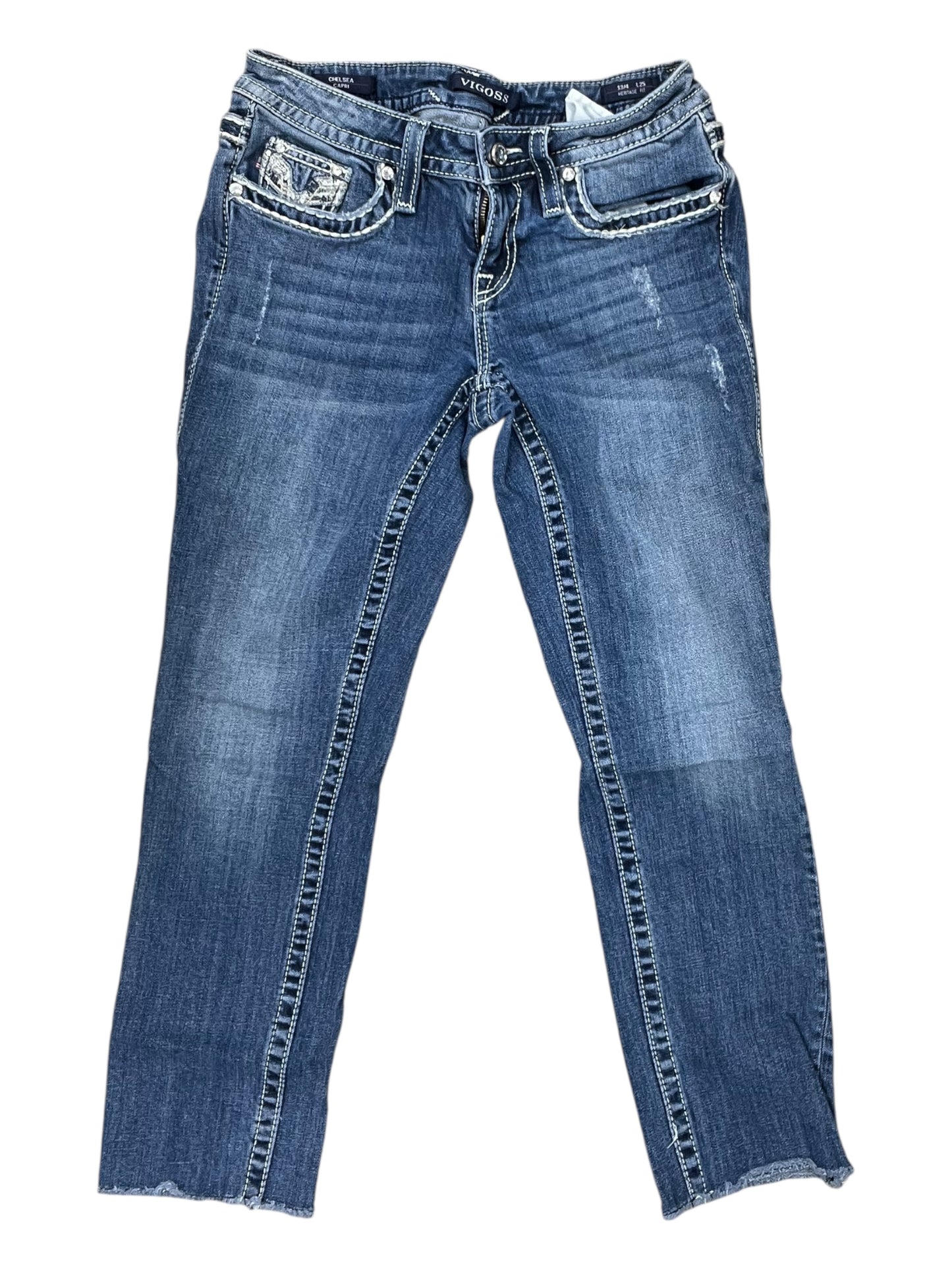 Jeans Cropped By Vigoss In Blue Denim, Size:4