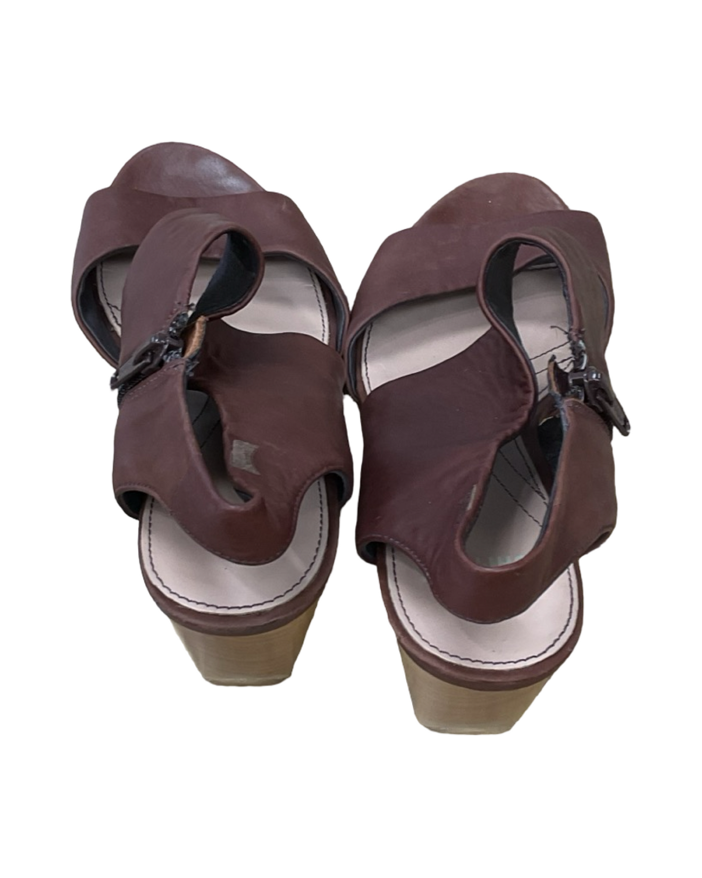 Sandals Heels Wedge By Clothes Mentor In Brown, Size:7.5