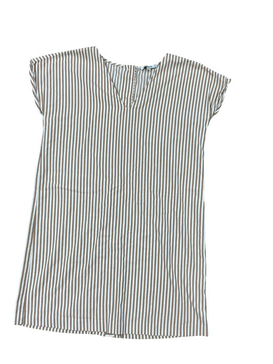 Dress Casual Midi By Madewell In Brown & Cream, Size:M