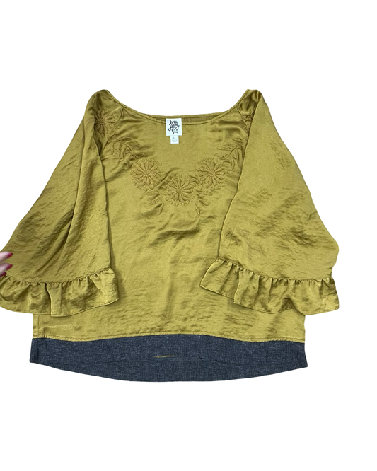 Top 3/4 Sleeve By Ivy Jane In Gold, Size:L