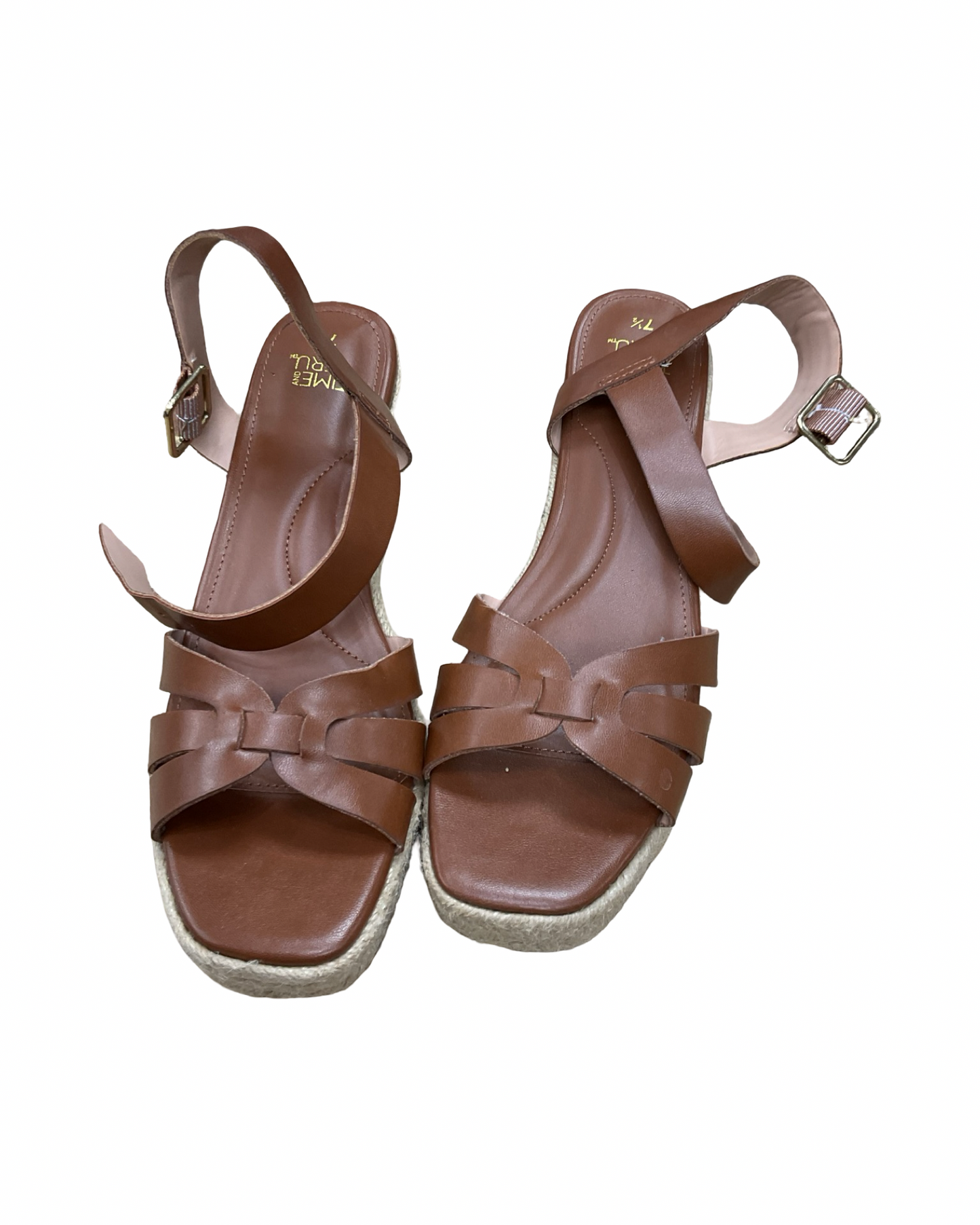 Sandals Heels Wedge By Time And Tru In Brown, Size:7.5