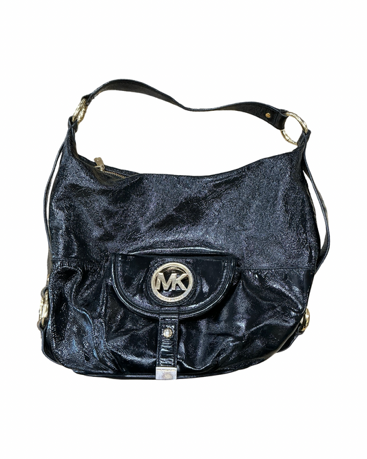 Handbag Designer By Michael Kors In Black & Gold, Size:Medium