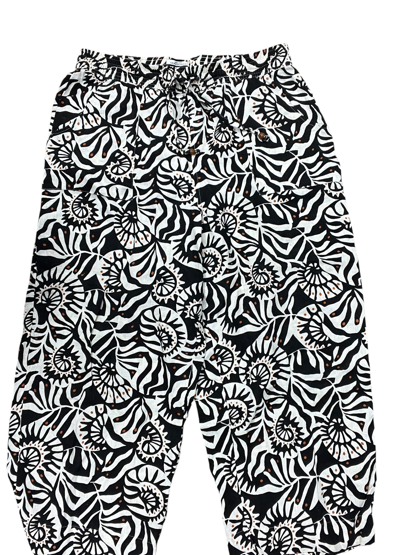 Pants Linen By Nicole By Nicole Miller In Black & Cream, Size:Xl