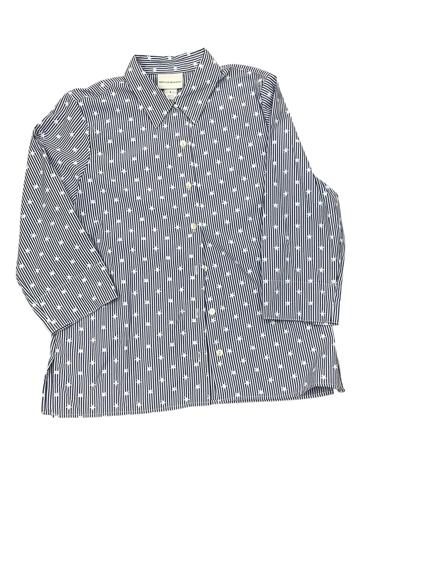 Blouse 3/4 Sleeve By Alfred Dunner In Blue & White, Size:S