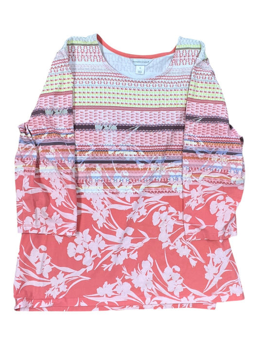 Top 3/4 Sleeve By Christopher And Banks In Orange & Yellow, Size:Xl