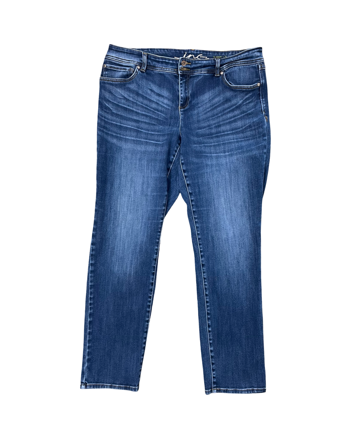 Jeans Straight By Inc In Blue Denim, Size:14
