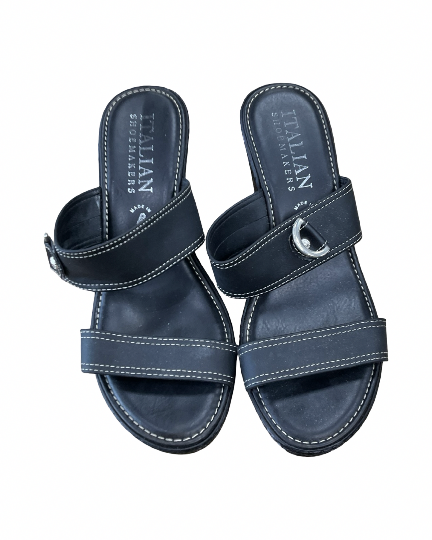 Sandals Heels Wedge By Italian Shoemakers In Black, Size:7
