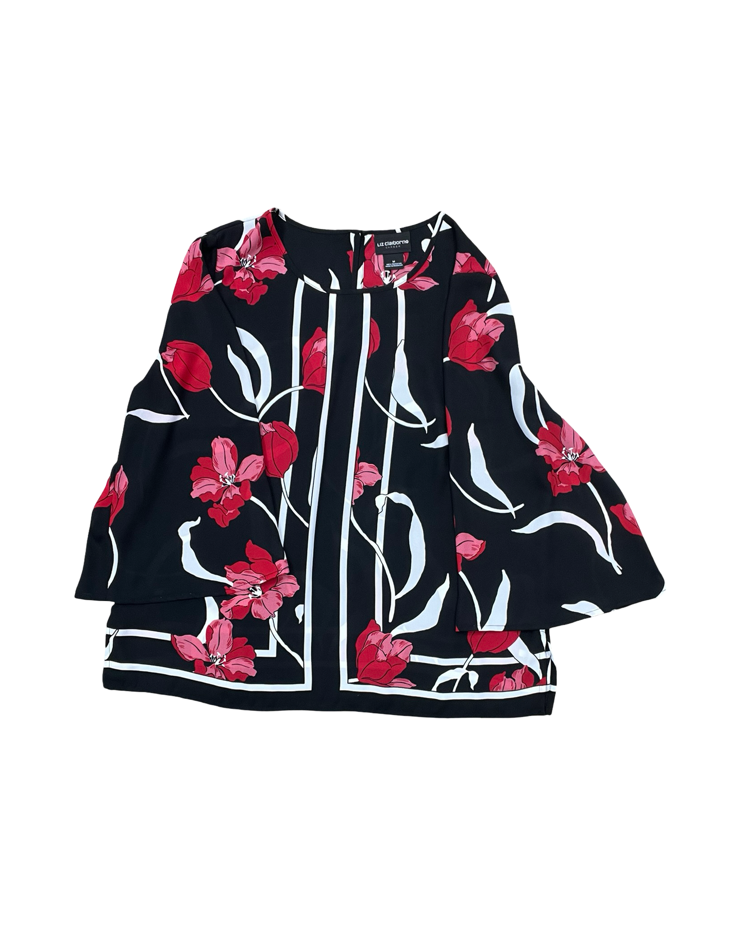 Top 3/4 Sleeve By Liz Claiborne In Black & Red, Size:M