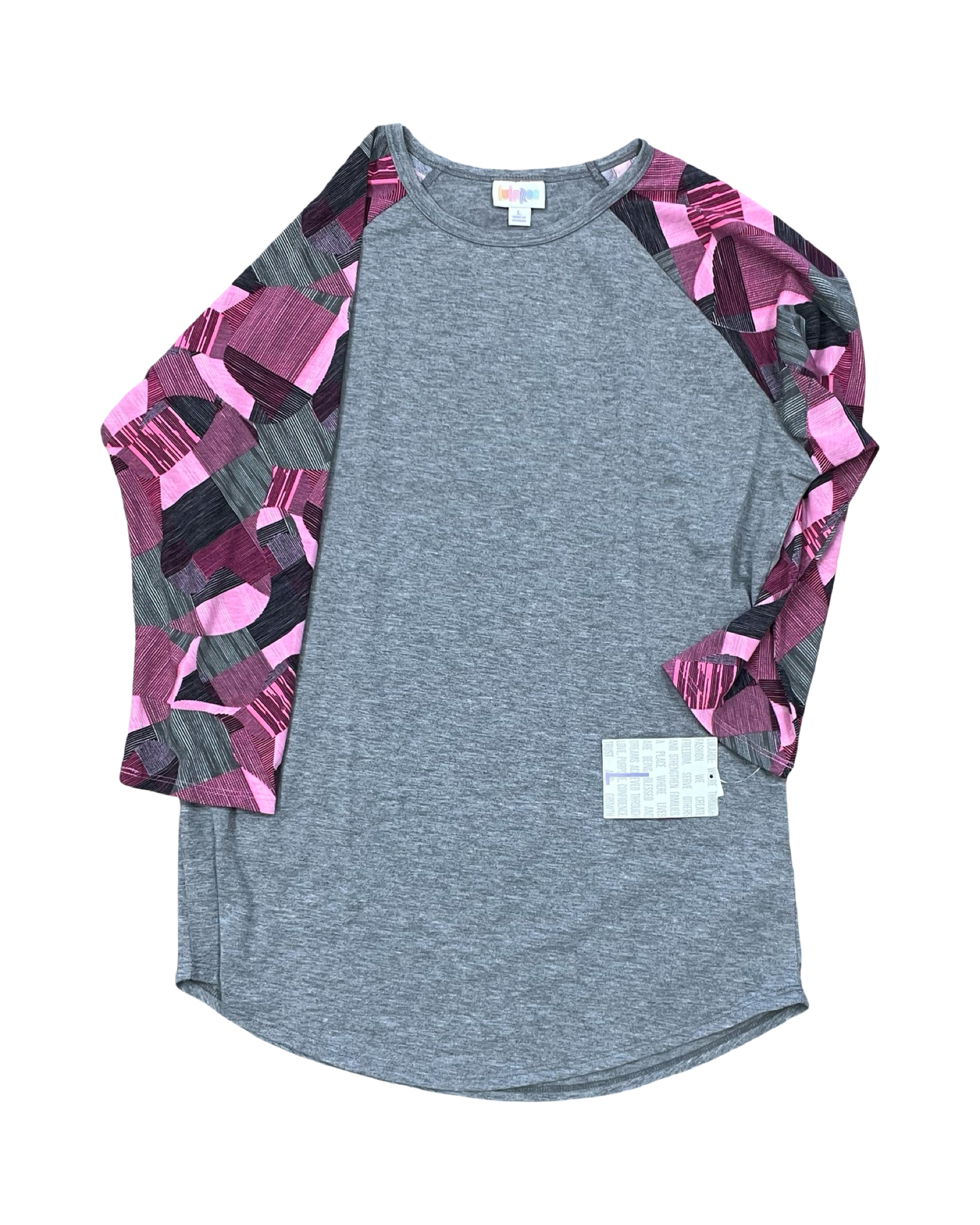 Top 3/4 Sleeve By Lularoe In Grey & Pink, Size:L