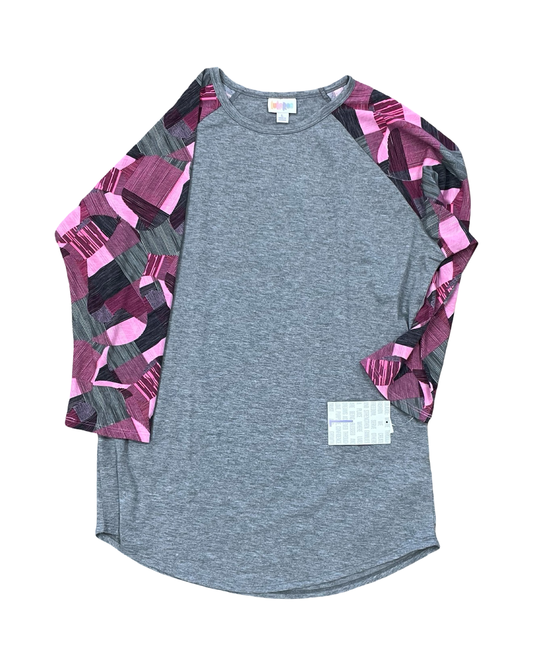 Top 3/4 Sleeve By Lularoe In Grey & Pink, Size:L