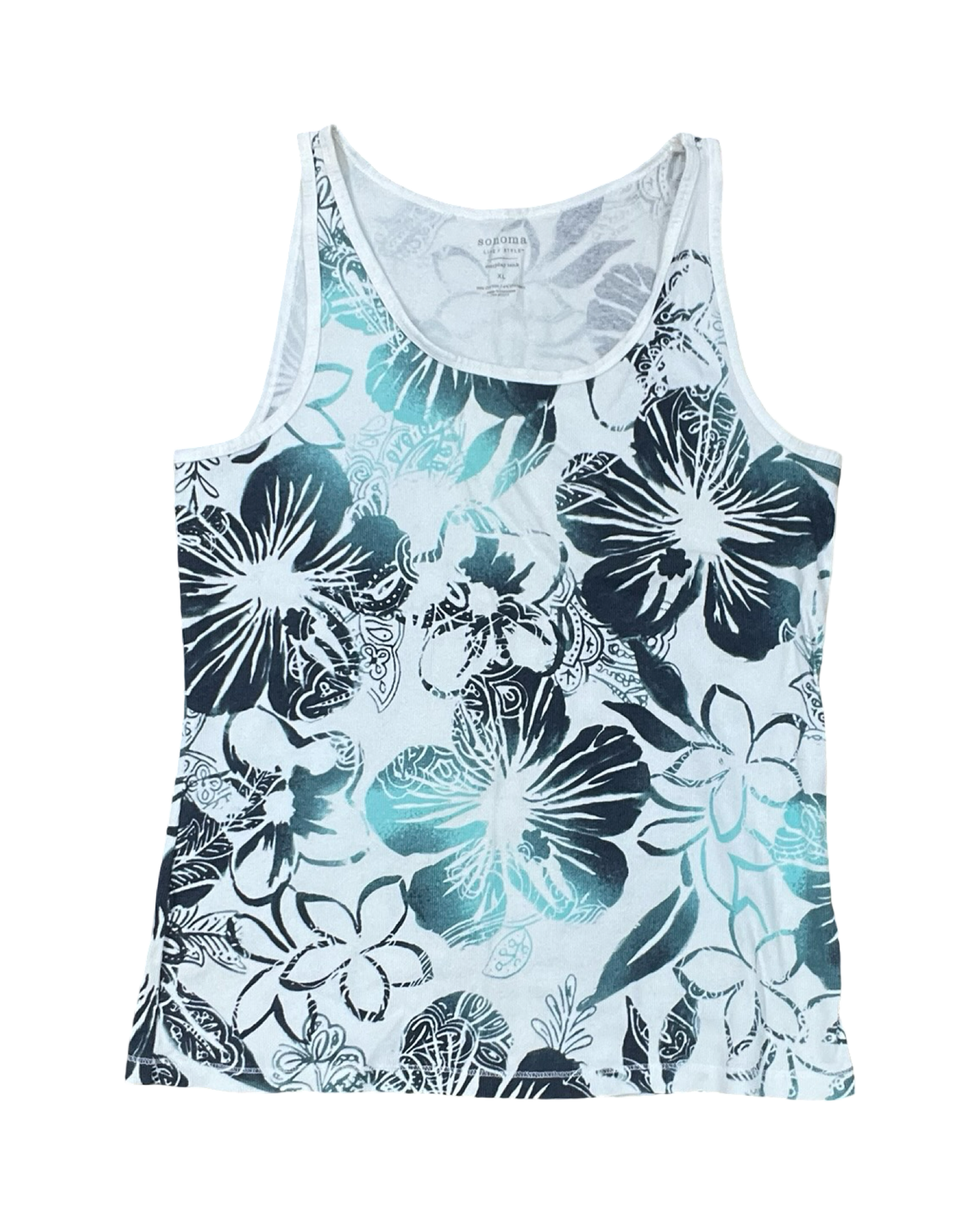 Top Sleeveless By Sonoma In Green & White, Size:Xl
