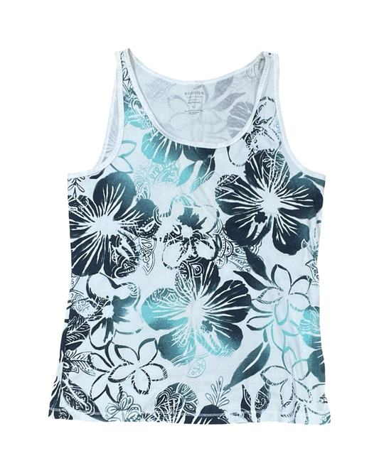 Top Sleeveless By Sonoma In Green & White, Size:Xl