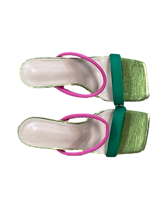 Shoes Heels Kitten By Clothes Mentor In Green & Pink, Size:9.5
