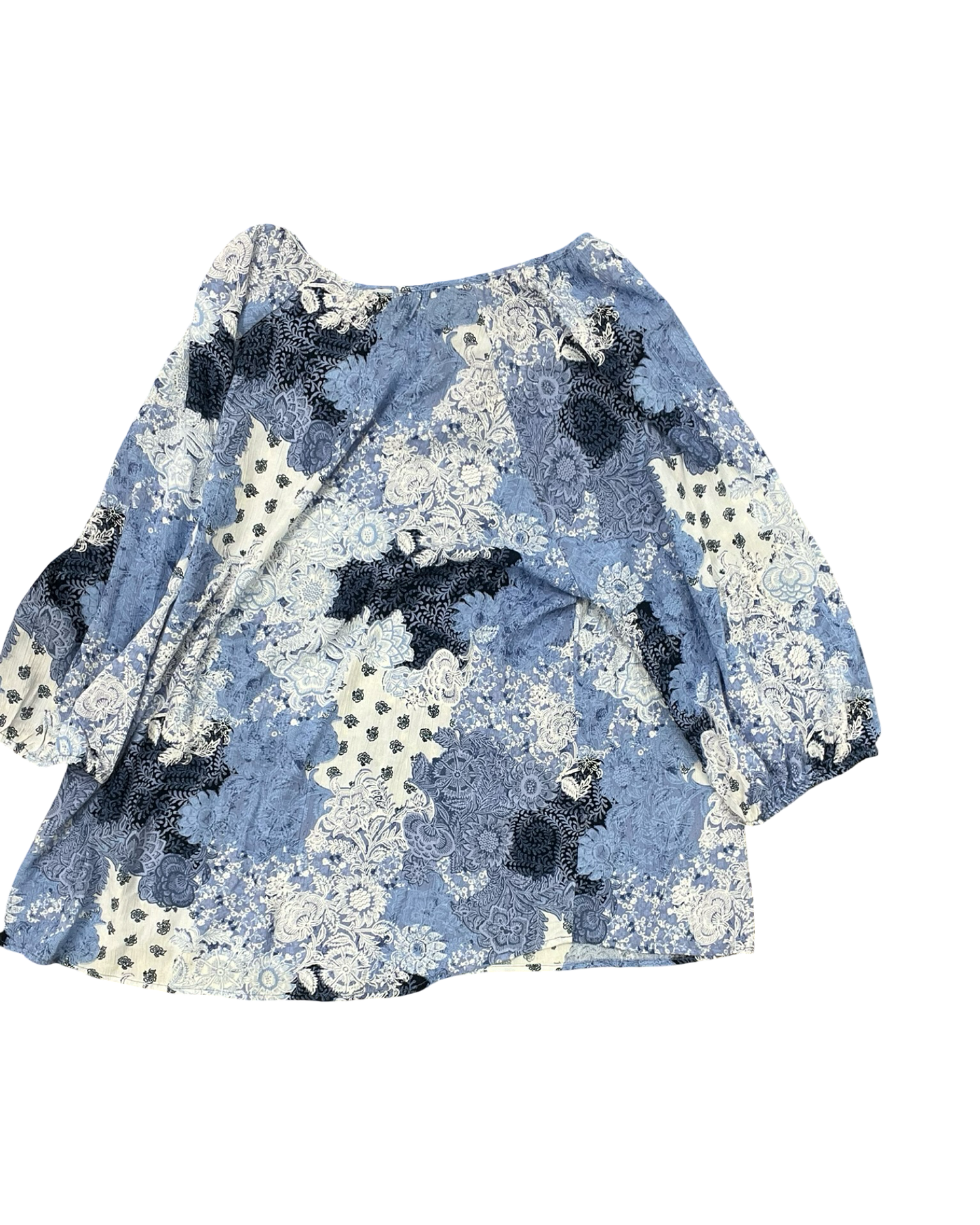 Top 3/4 Sleeve Designer By Frye In Blue & White, Size:L