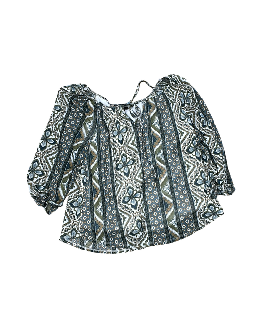 Top 3/4 Sleeve By In Studio In Green & White, Size:Mp