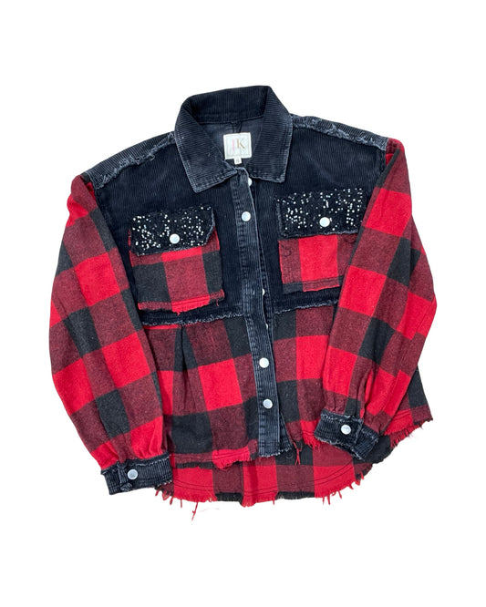 Jacket Shirt By Clothes Mentor In Black & Red, Size:S