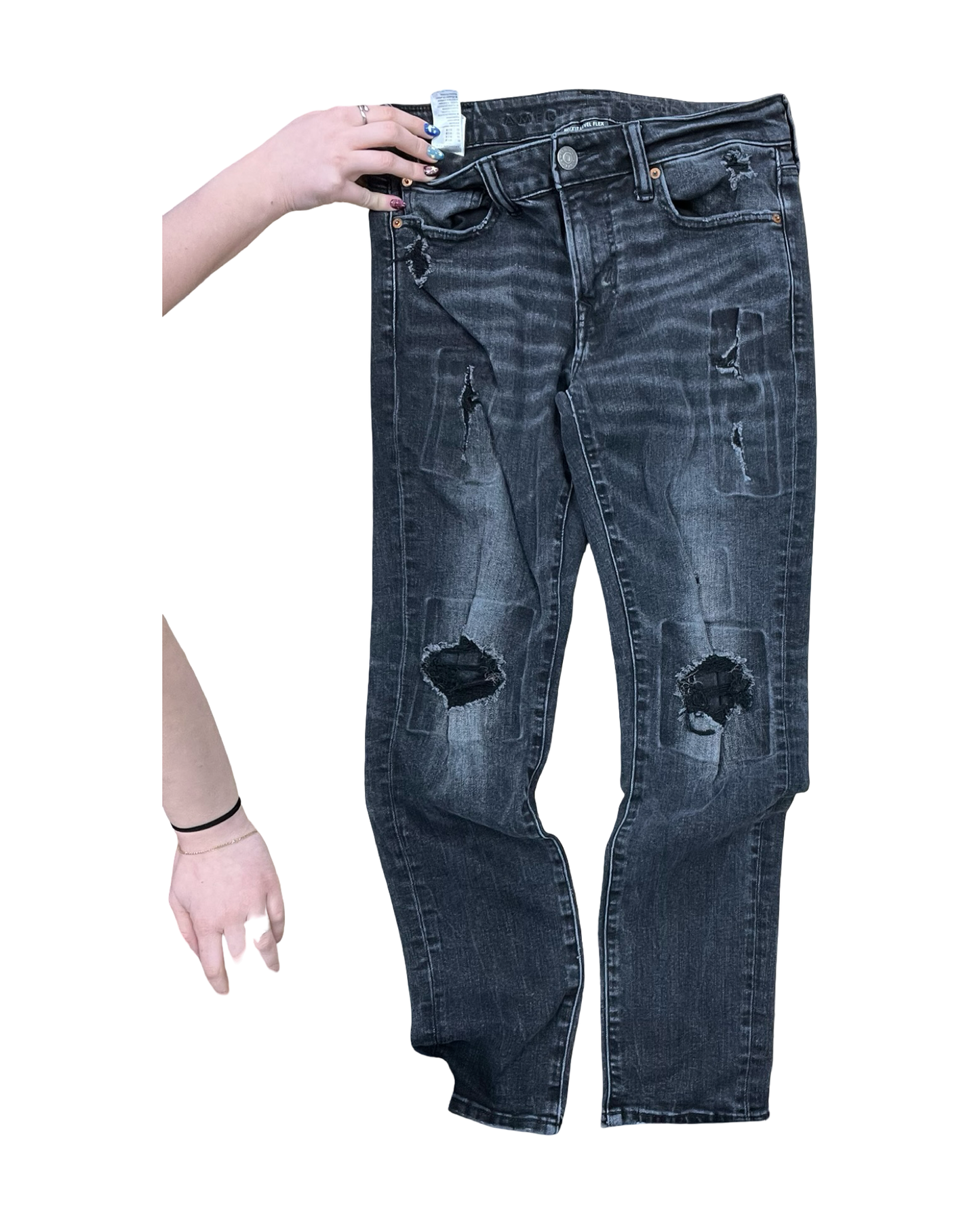 Jeans Skinny By American Eagle In Black Denim, Size:10