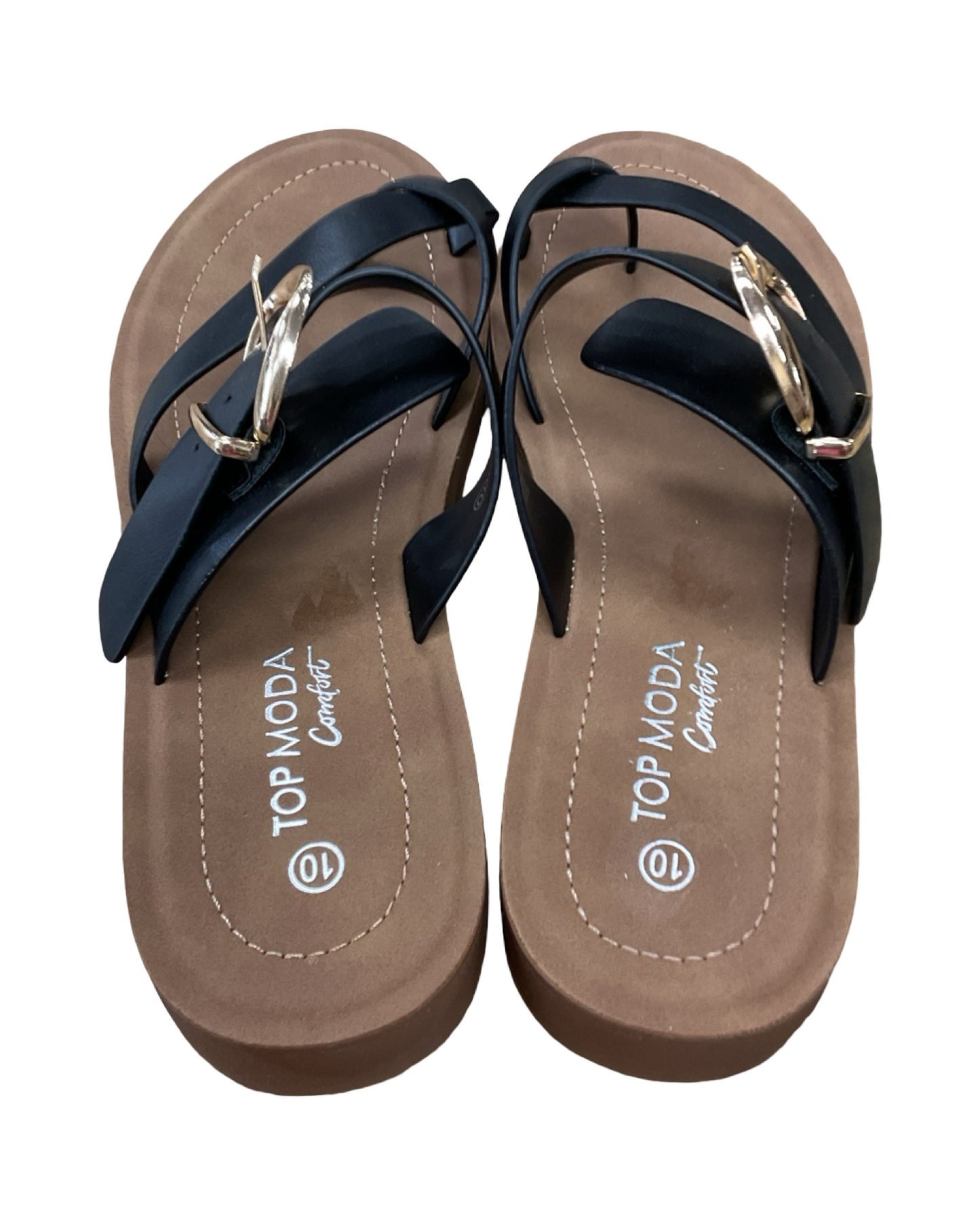 Sandals Heels Platform By Top Moda In Black & Brown, Size:10